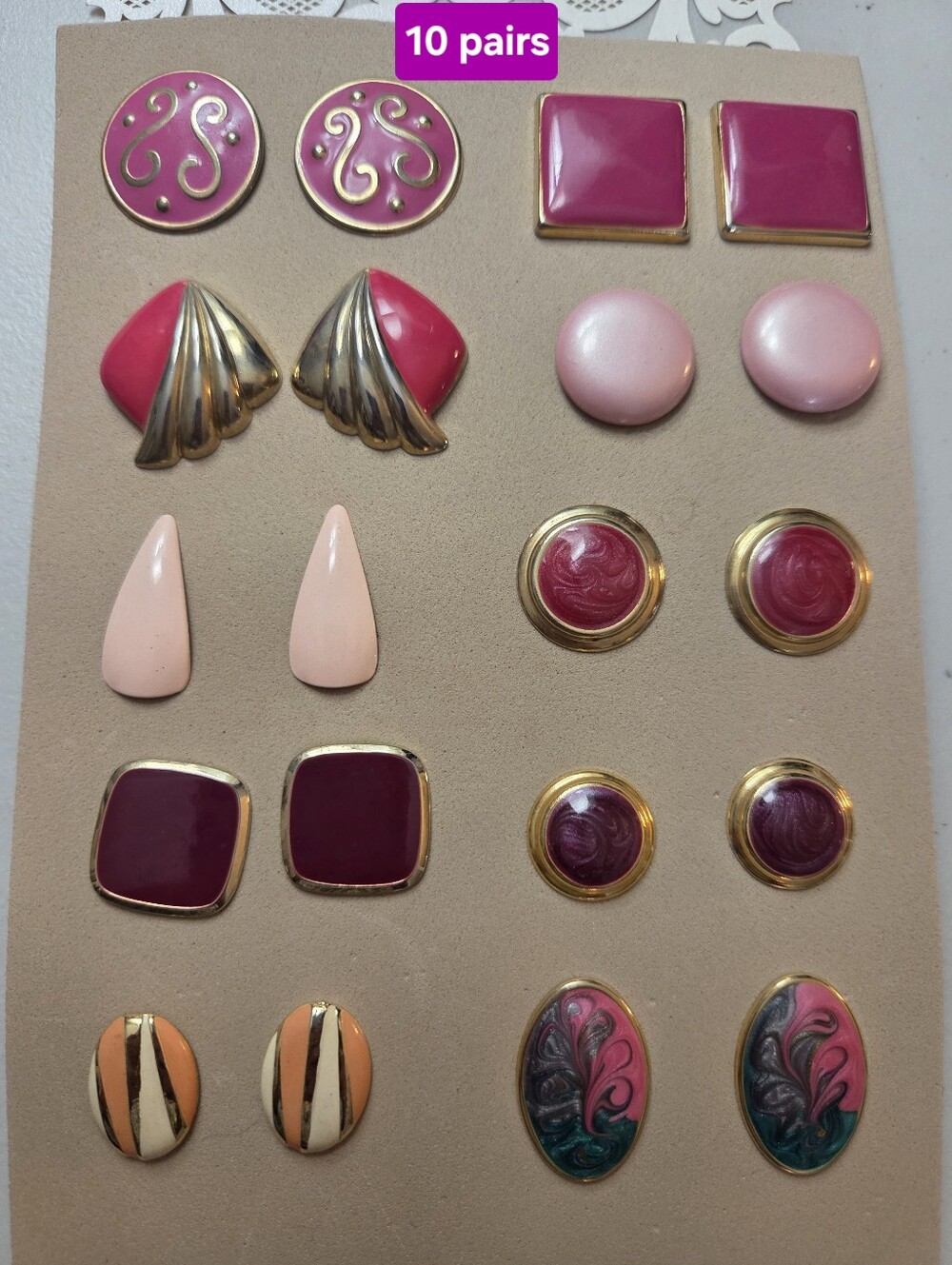 Assorted Women’s Pink Vintage-Inspired Stud Earring Set - 10 Pairs